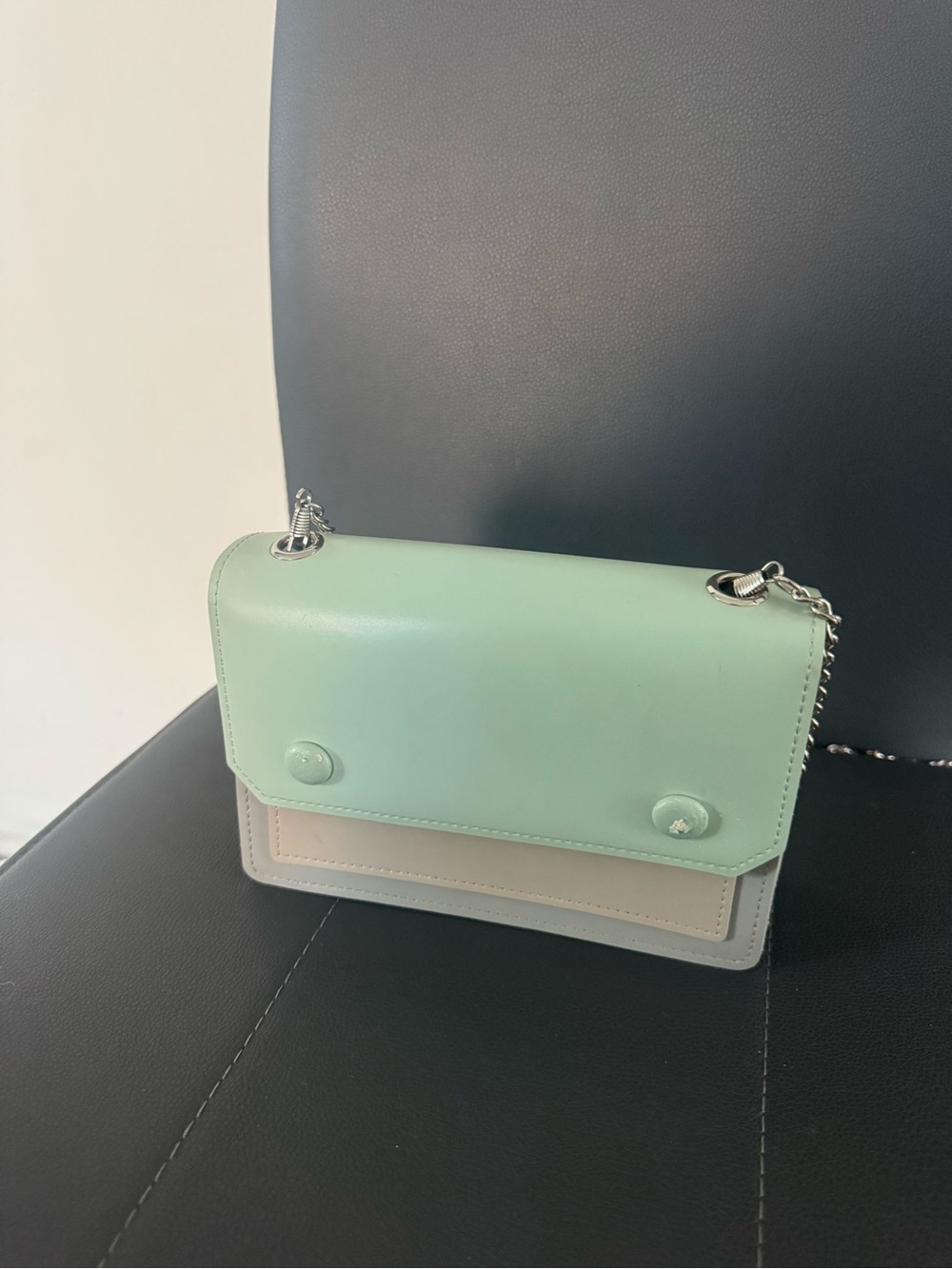 Mint and Beige Mini Crossbody Shoulder Bag with Chain Strap
